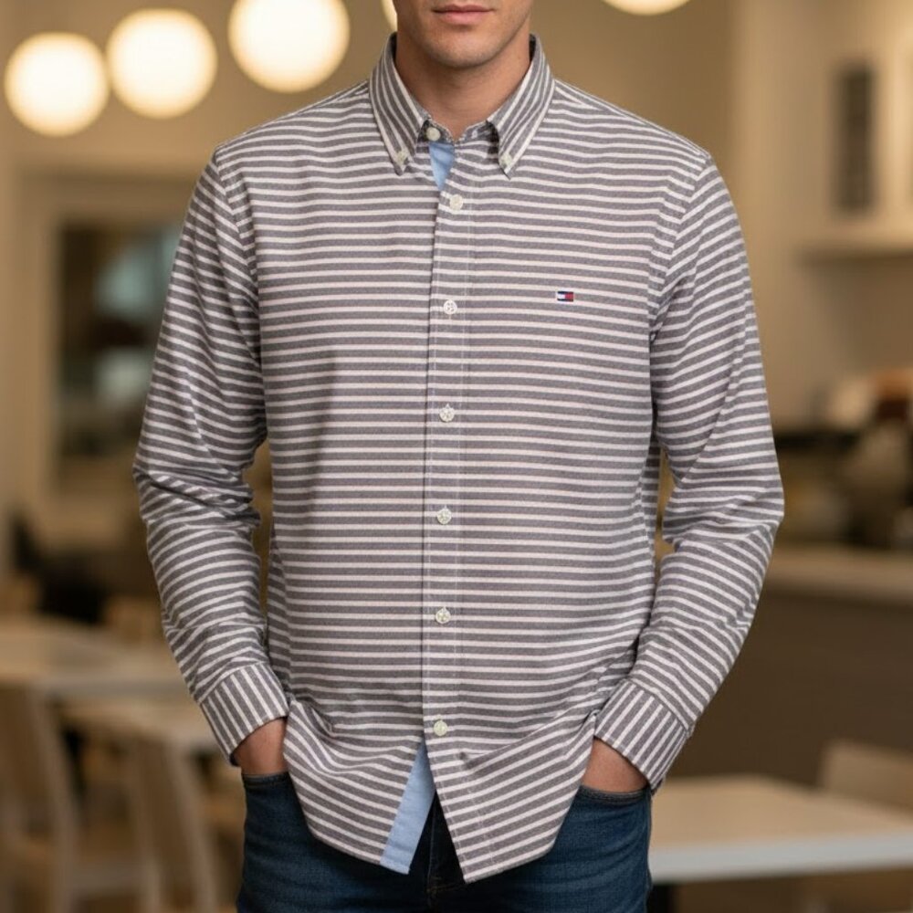 NEW Tommy Hilfiger Men's Buttons Down Stripped Multicolor Size XXL Long Sleeves